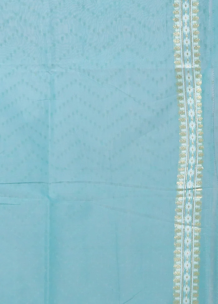 Blue Kora Silk Saree With Blouse Piece - Image 5