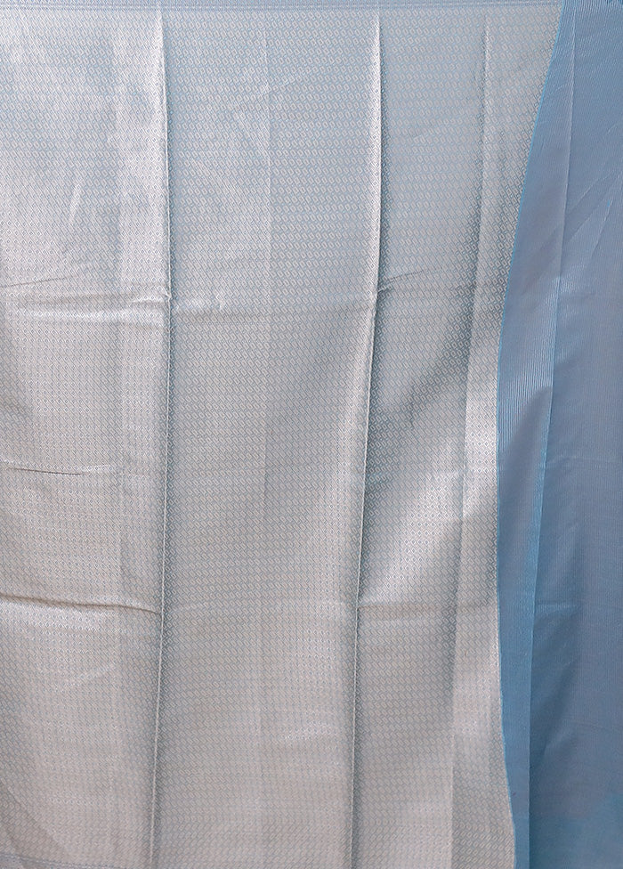 Blue Kora Silk Saree With Blouse Piece - Image 5