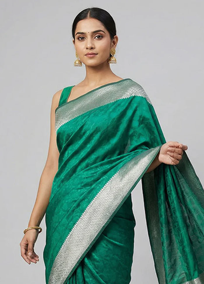 Blue Kora Silk Saree With Blouse Piece - Image 2