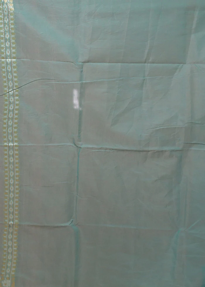 Blue Kora Silk Saree With Blouse Piece - Image 5
