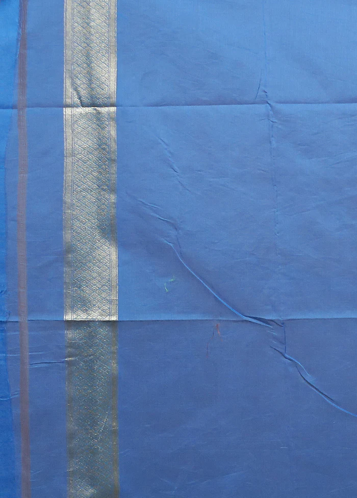 Blue Kora Silk Saree With Blouse Piece - Image 5