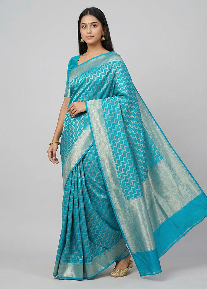 Blue Kora Silk Saree With Blouse Piece