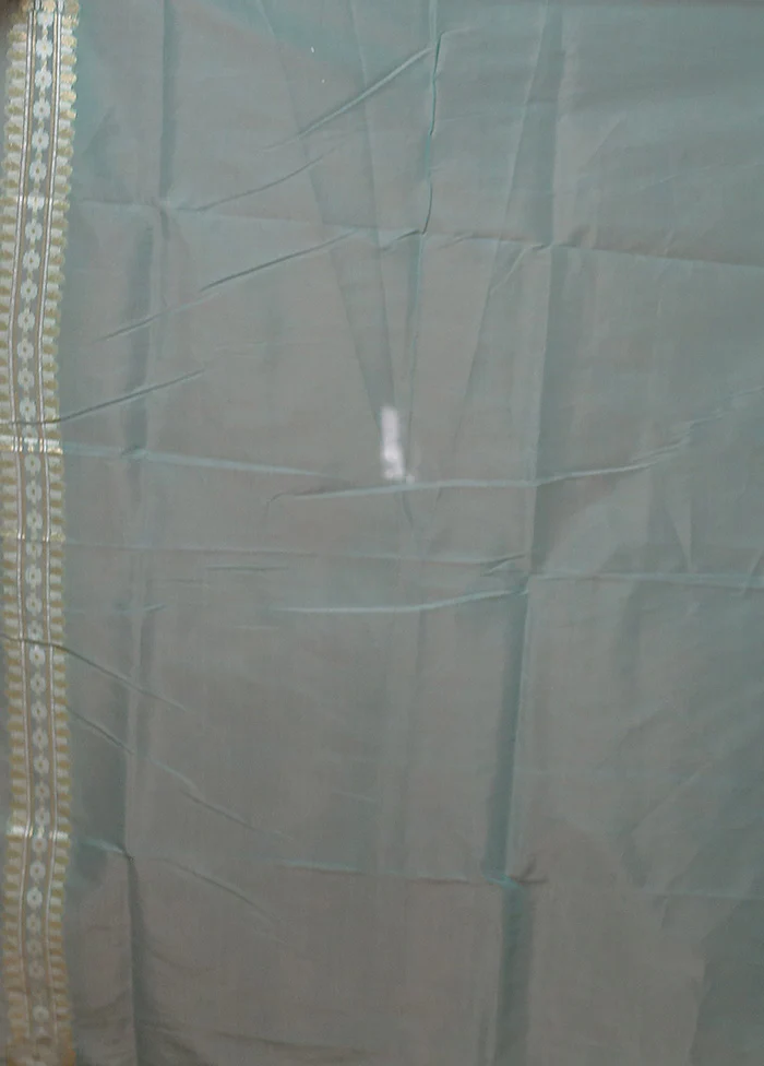 Blue Kora Silk Saree With Blouse Piece - Image 5