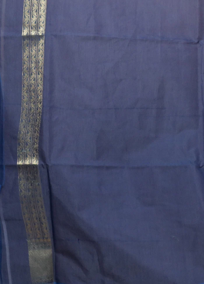 Blue Kora Silk Saree With Blouse Piece - Image 5