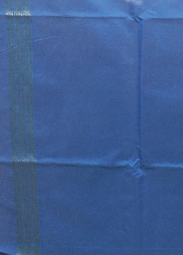 Blue Kora Silk Saree With Blouse Piece - Image 5