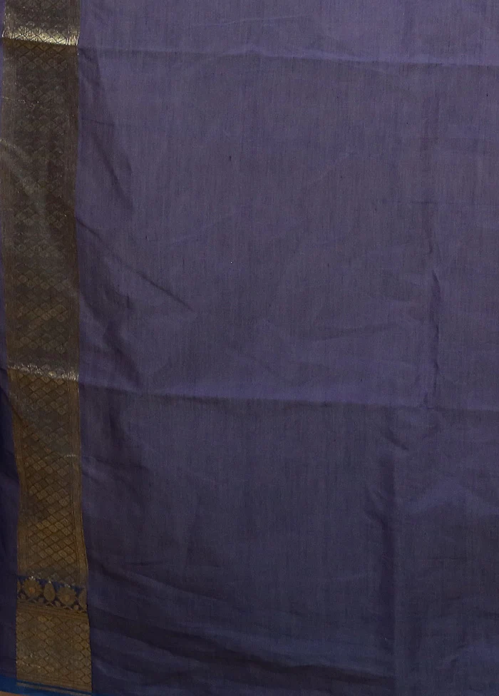 Blue Kora Silk Saree With Blouse Piece - Image 5