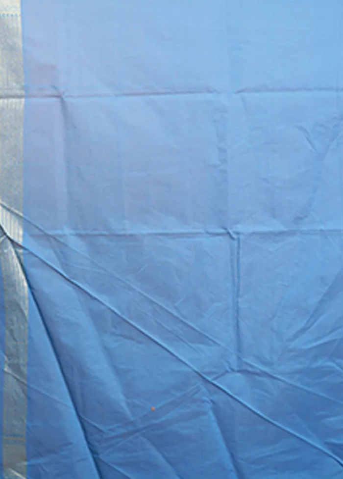 Blue Kora Silk Saree With Blouse Piece - Image 5