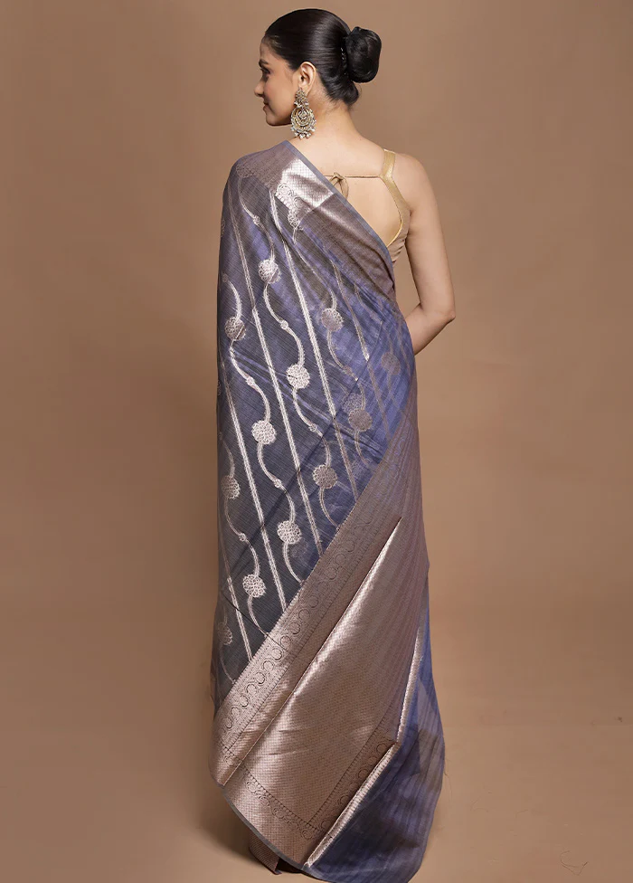 Blue Kora Silk Saree With Blouse Piece - Image 3