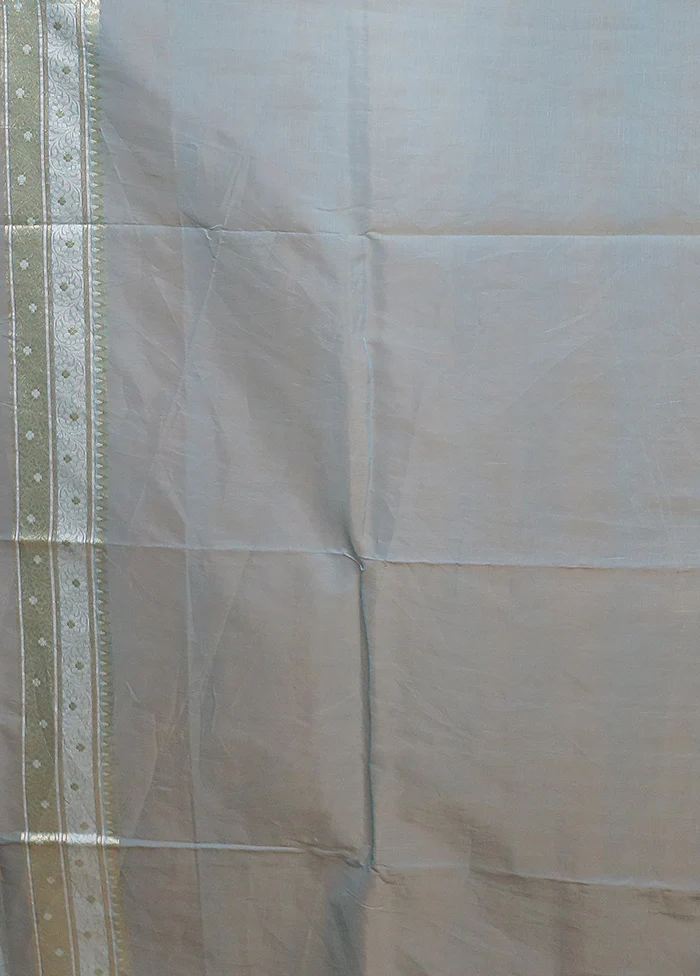 Blue Kora Silk Saree With Blouse Piece - Image 5