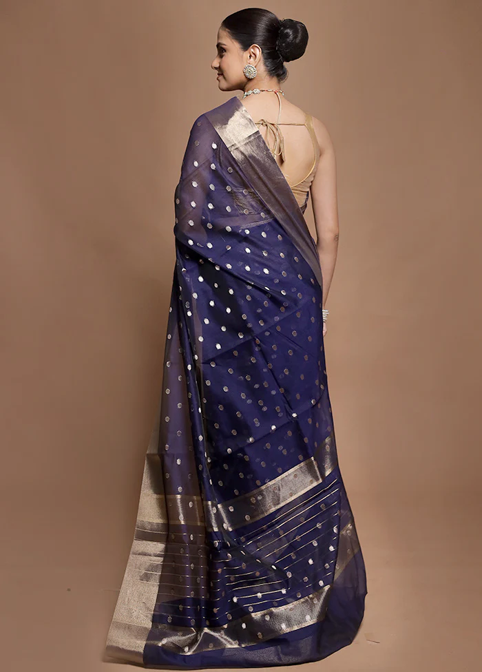 Blue Kora Silk Saree With Blouse Piece - Image 3