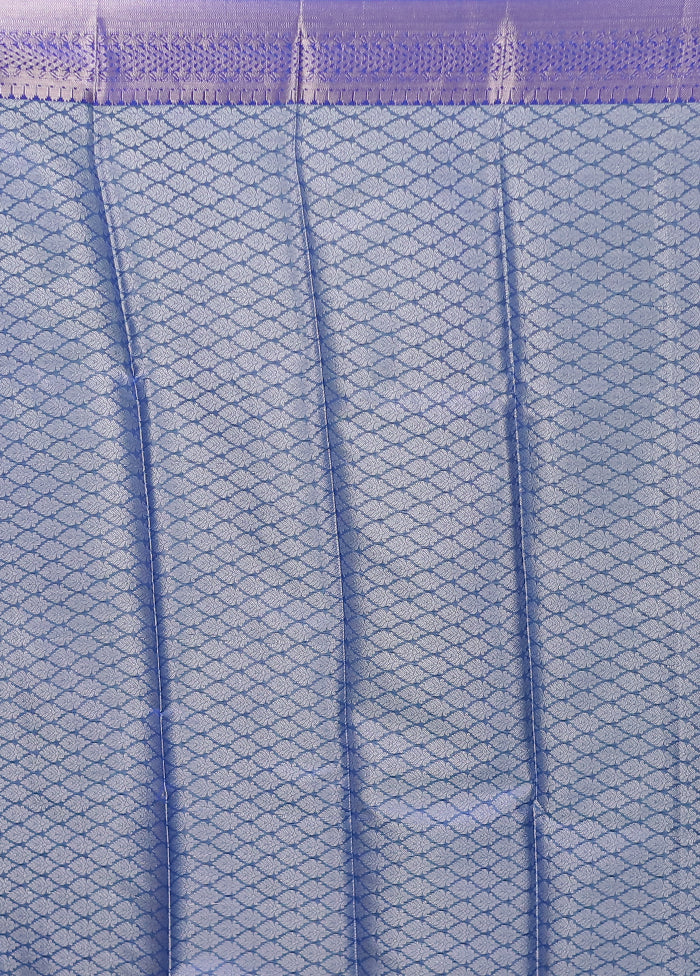 Blue Kora Silk Saree With Blouse Piece - Image 5