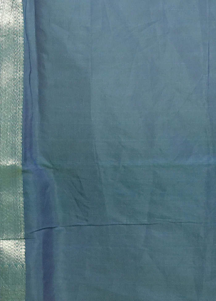 Blue Kora Silk Saree With Blouse Piece - Image 5