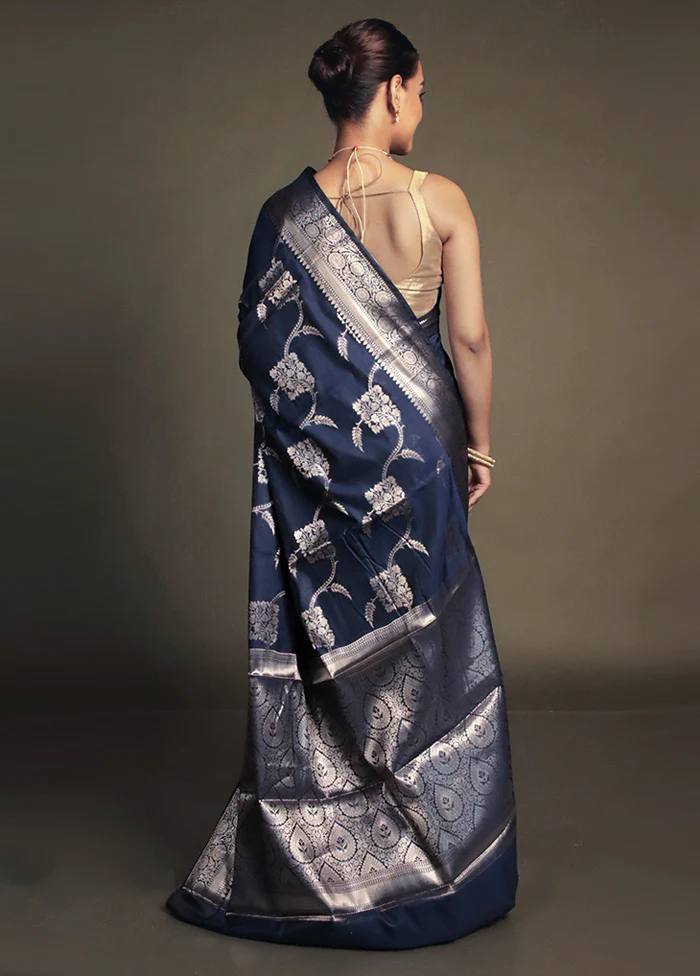 Blue Kora Silk Saree With Blouse Piece - Image 3