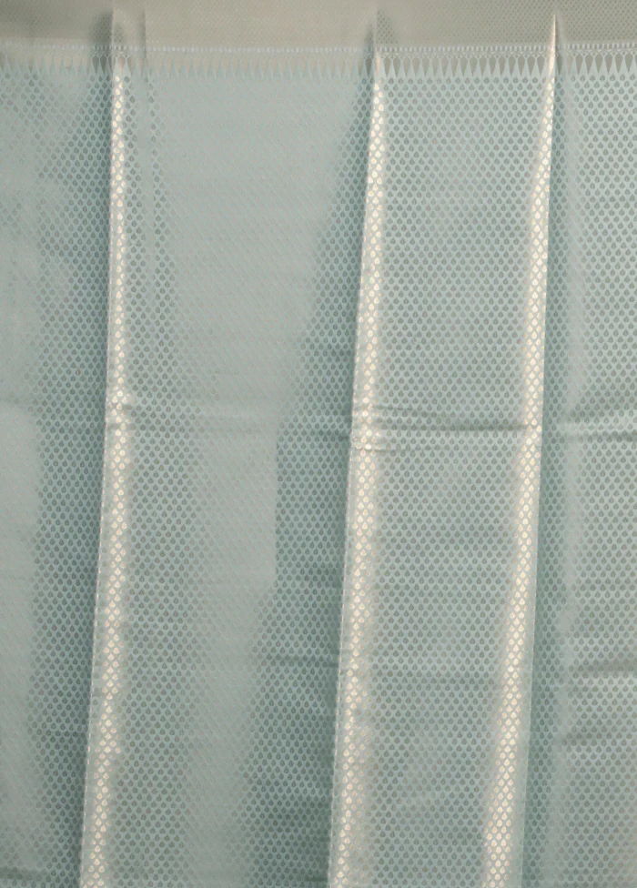 Blue Kora Silk Saree With Blouse Piece - Image 5