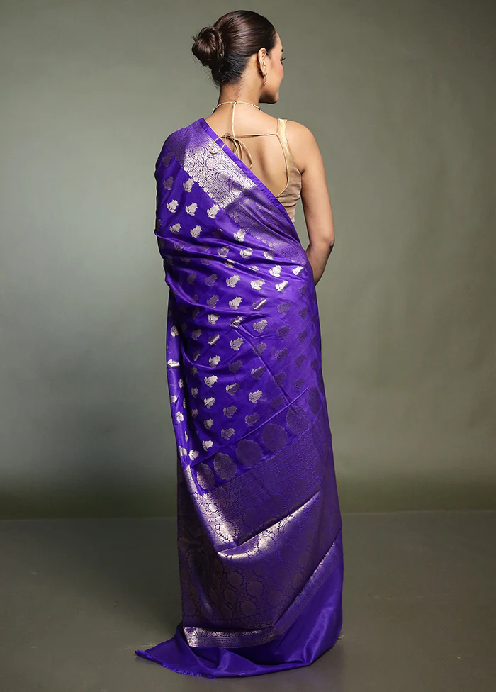 Blue Kora Silk Saree With Blouse Piece - Image 3