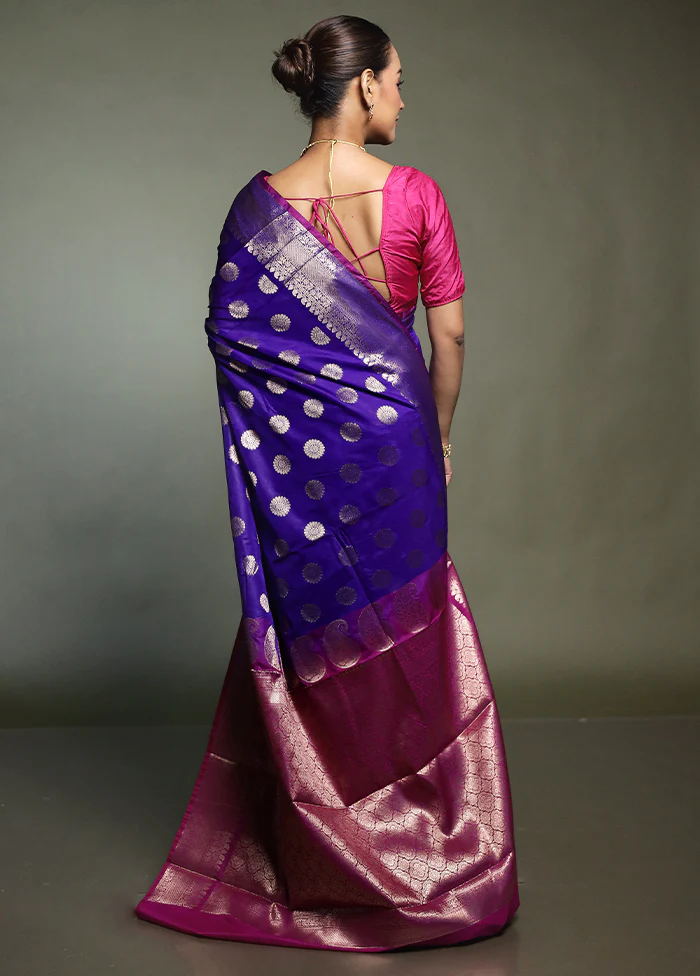Blue Kora Silk Saree With Blouse Piece - Image 3
