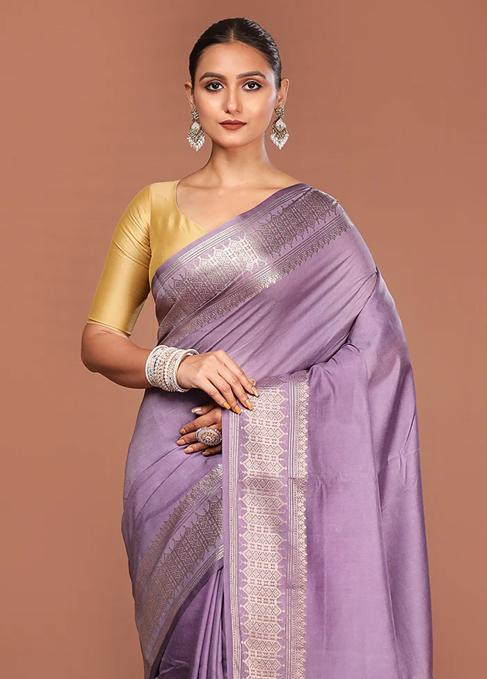 Blue Kora Silk Saree With Blouse Piece