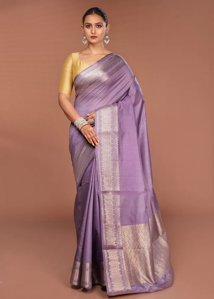Blue Kora Silk Saree With Blouse Piece - Image 2