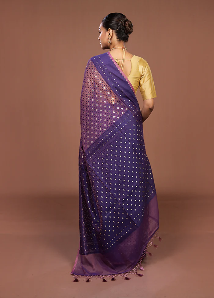 Blue Kora Silk Saree With Blouse Piece - Image 3