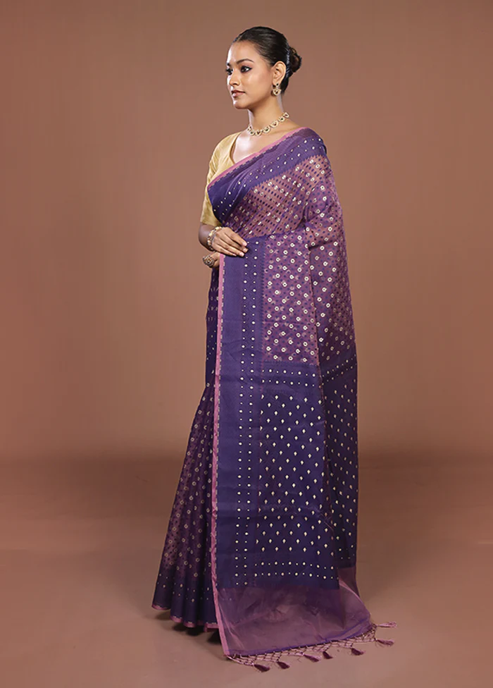 Blue Kora Silk Saree With Blouse Piece - Image 4