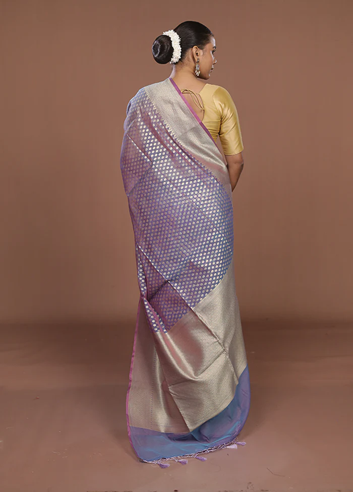 Blue Kora Silk Saree With Blouse Piece - Image 2