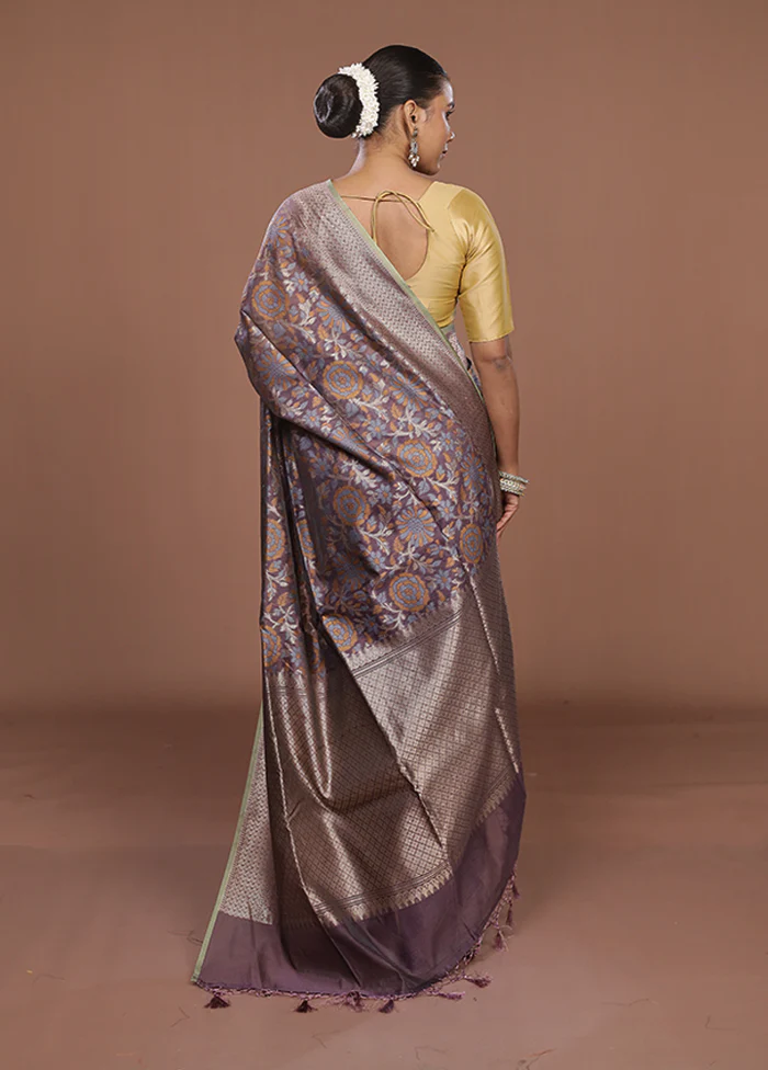 Blue Kora Silk Saree With Blouse Piece - Image 3