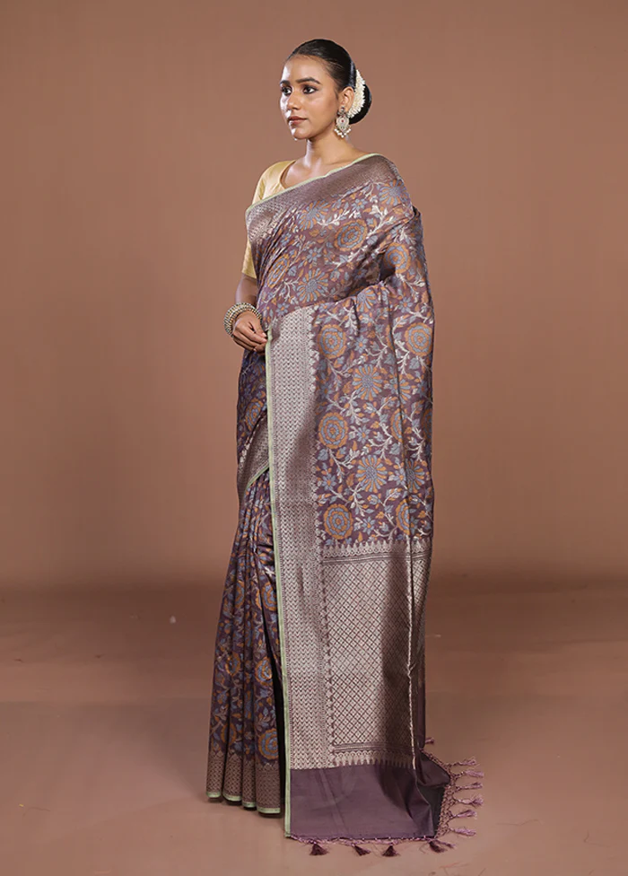 Blue Kora Silk Saree With Blouse Piece - Image 4