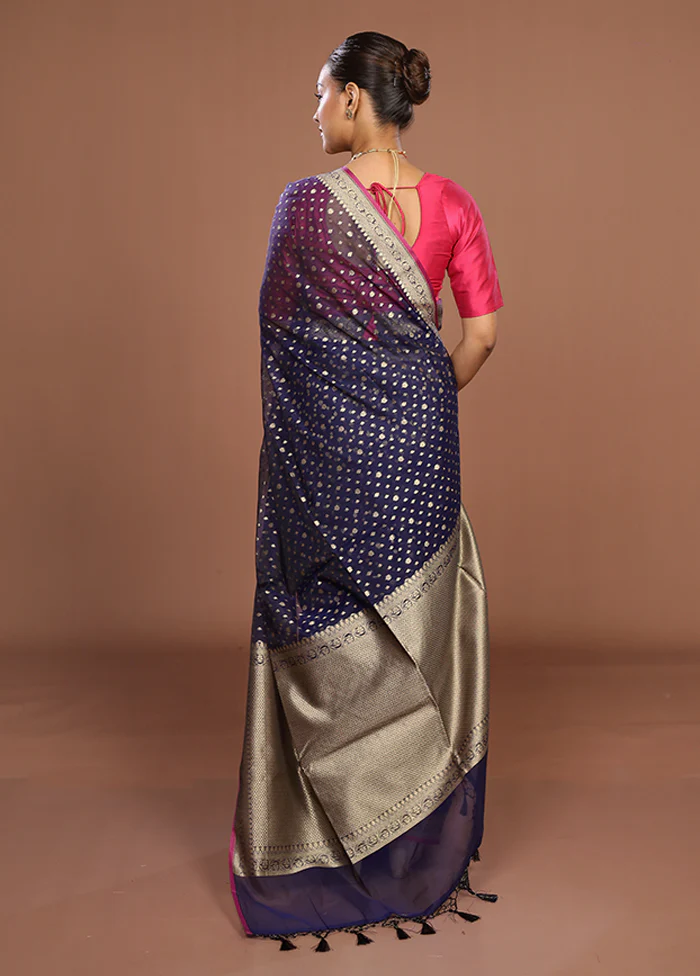 Blue Kora Silk Saree With Blouse Piece - Image 3