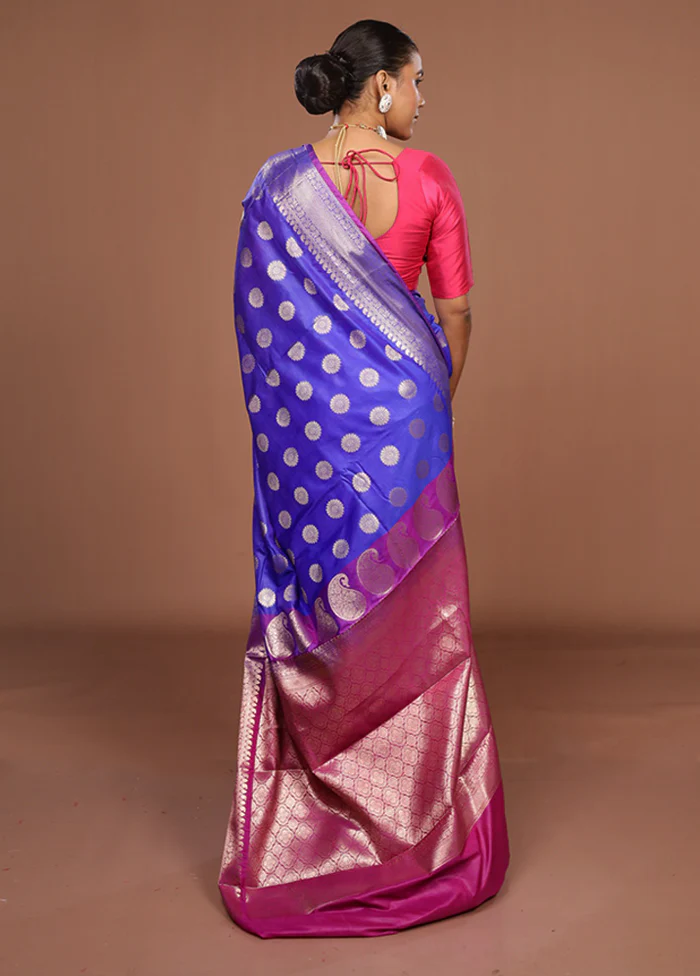 Blue Kora Silk Saree With Blouse Piece - Image 3