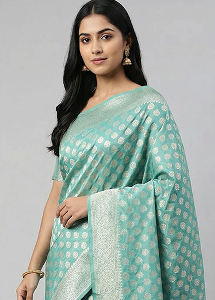 Blue Kora Silk Saree With Blouse Piece - Image 2