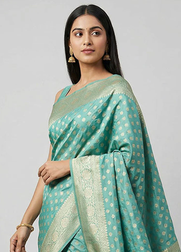 Blue Kora Silk Saree With Blouse Piece - Image 2