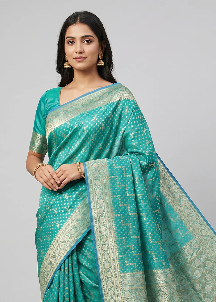 Blue Kora Silk Saree With Blouse Piece - Image 2