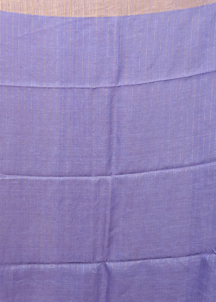 Blue Linen Silk Saree With Blouse Piece - Image 5