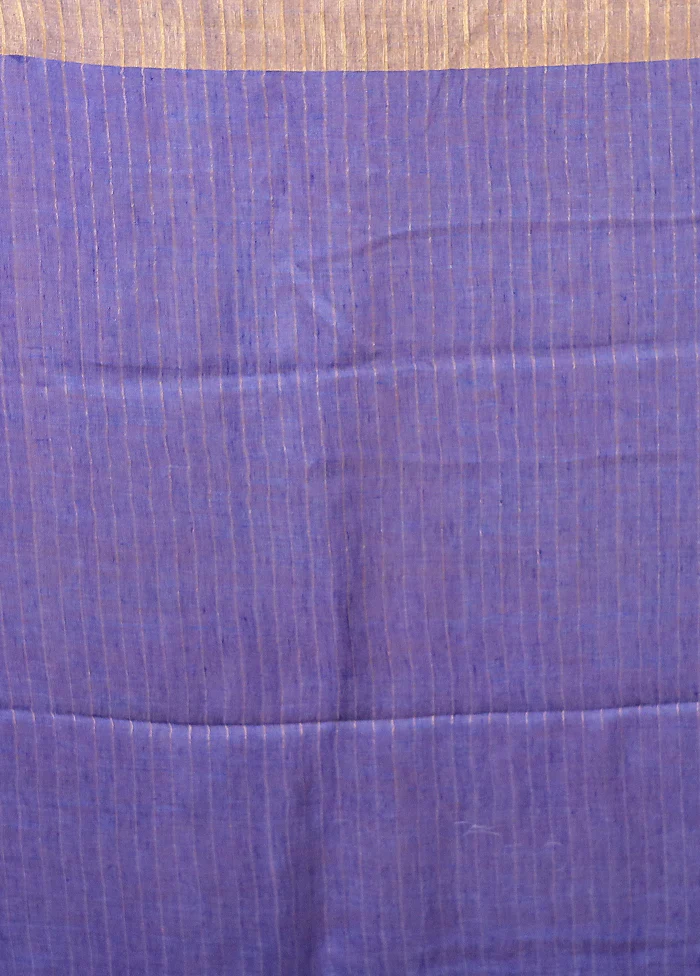 Blue Linen Silk Saree With Blouse Piece - Image 5