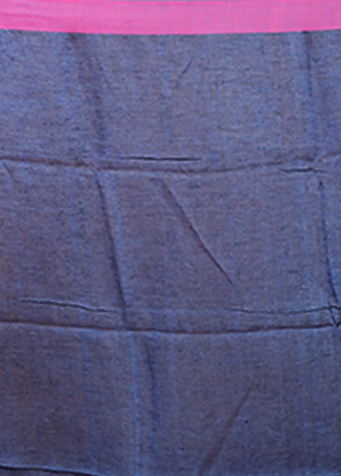 Blue Linen Silk Saree With Blouse Piece - Image 5