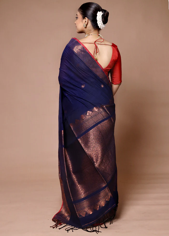 Blue Matka Silk Saree With Blouse Piece - Image 3