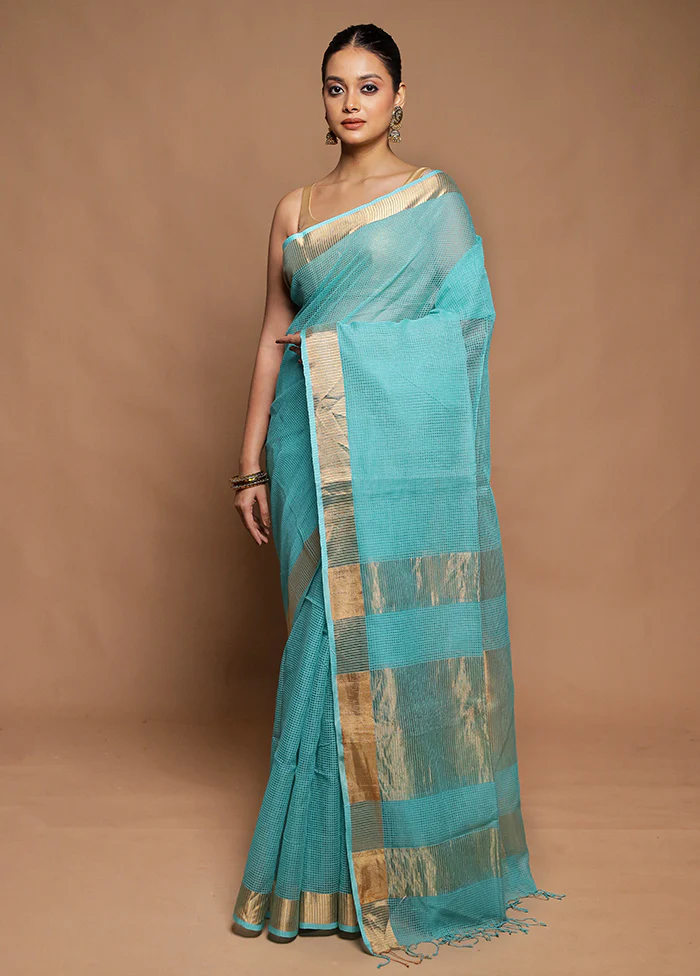 Blue Matka Silk Saree With Blouse Piece