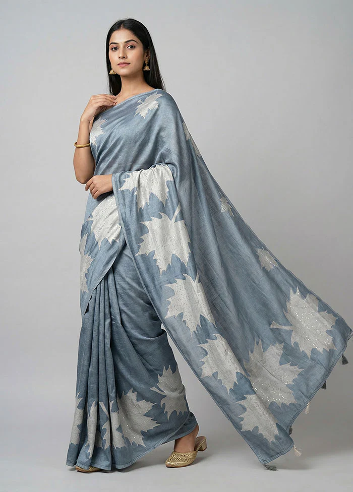 Blue Matka Silk Saree With Blouse Piece