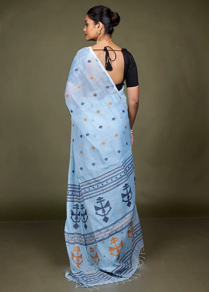 Blue Matka Silk Saree With Blouse Piece - Image 3