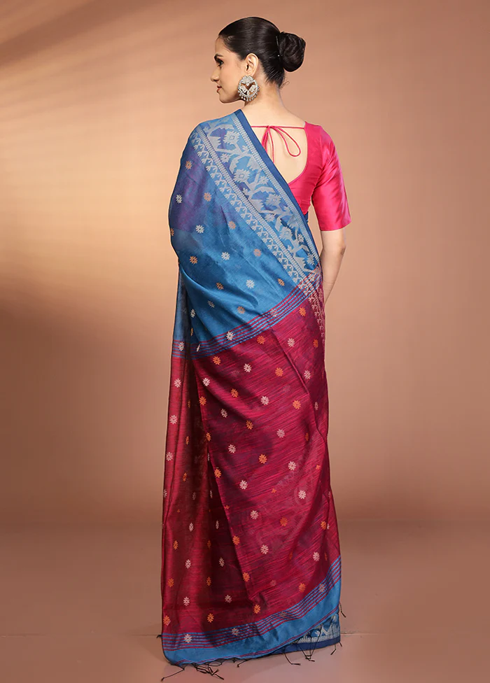 Blue Matka Silk Saree With Blouse Piece - Image 3