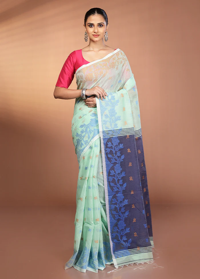 Blue Matka Silk Saree With Blouse Piece - Image 2