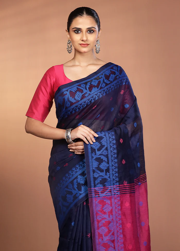 Blue Matka Silk Saree With Blouse Piece