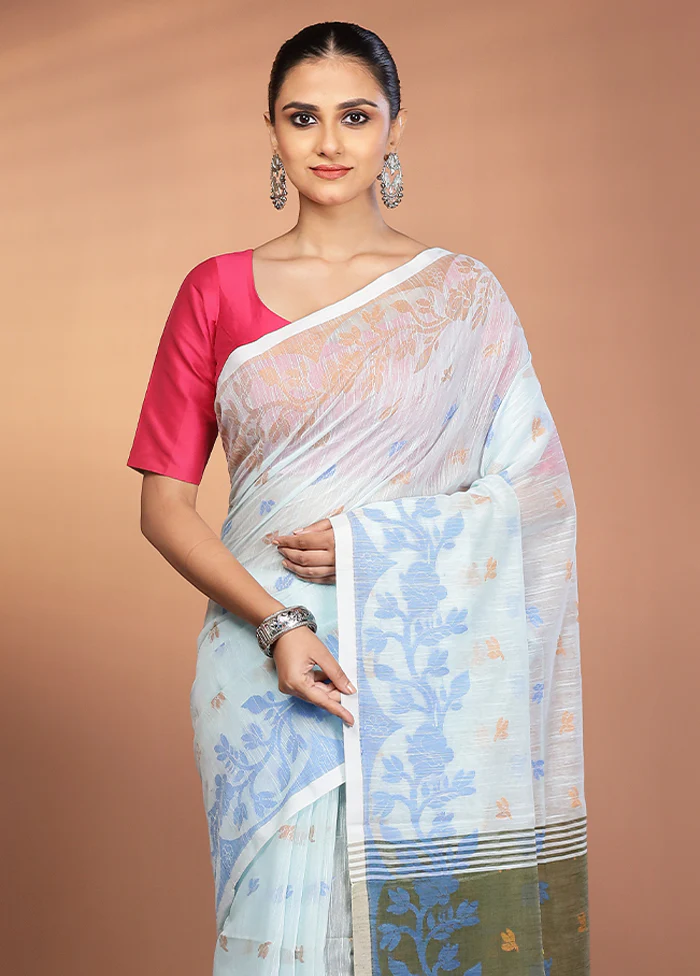 Blue Matka Silk Saree With Blouse Piece