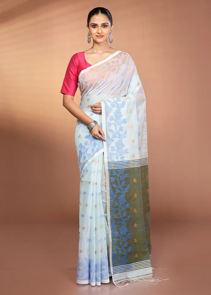 Blue Matka Silk Saree With Blouse Piece - Image 2