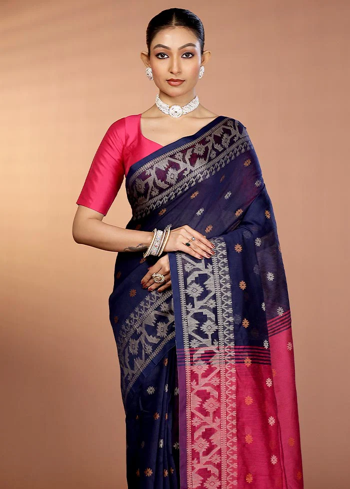 Blue Matka Silk Saree With Blouse Piece