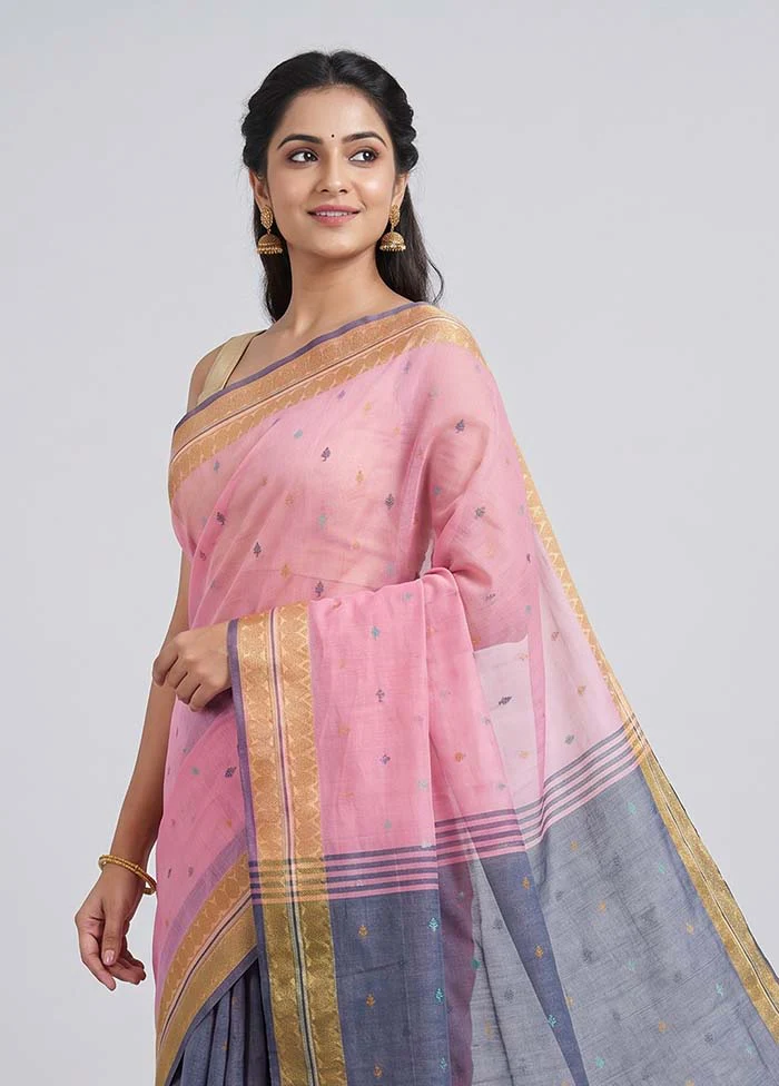 Blue Matka Silk Saree With Blouse Piece - Image 2
