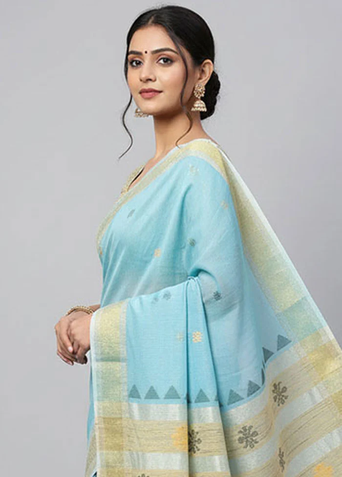 Blue Matka Silk Saree With Blouse Piece - Image 2