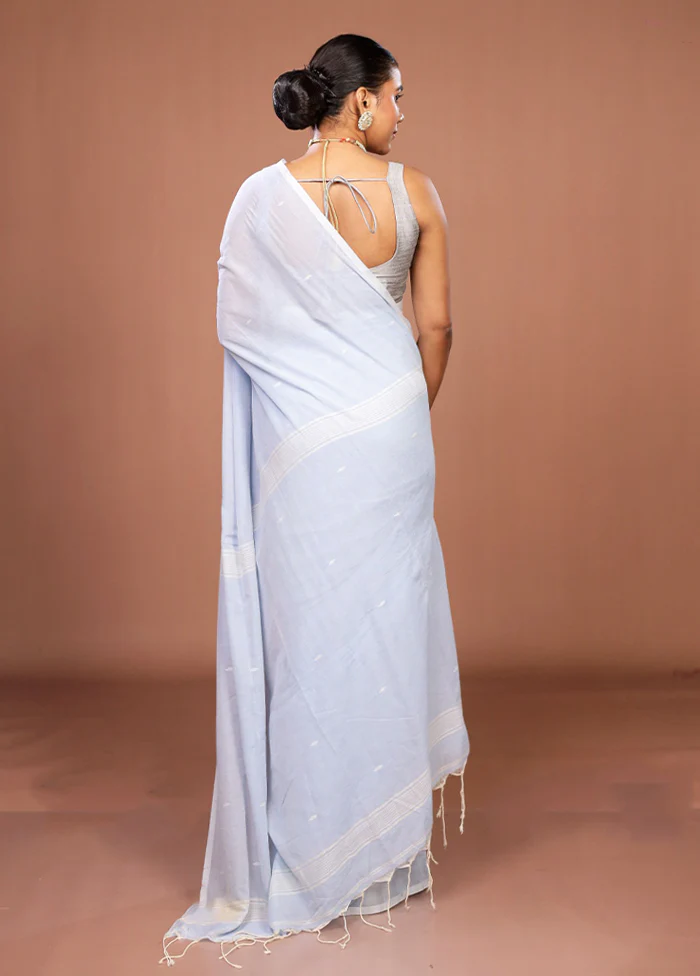 Blue Matka Silk Saree With Blouse Piece - Image 3