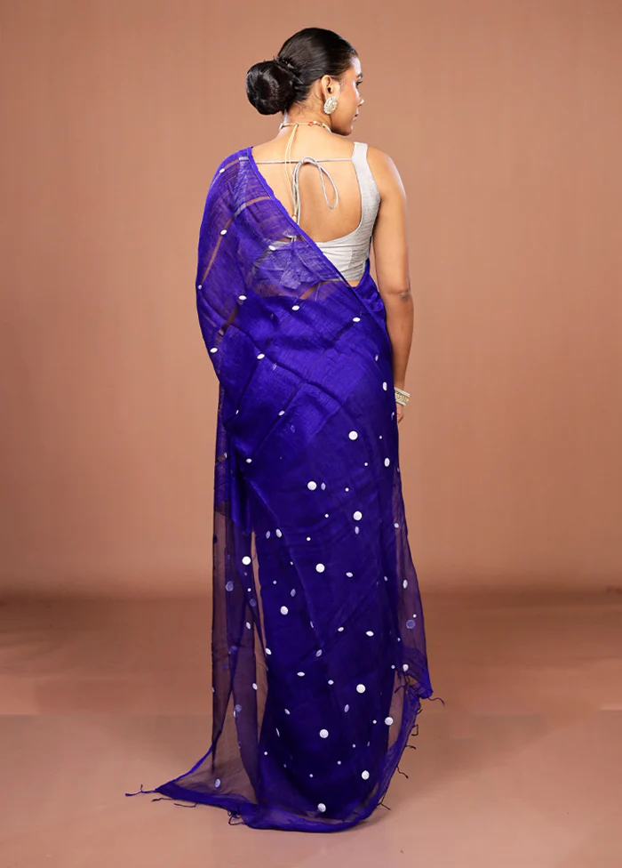 Blue Matka Silk Saree With Blouse Piece - Image 3