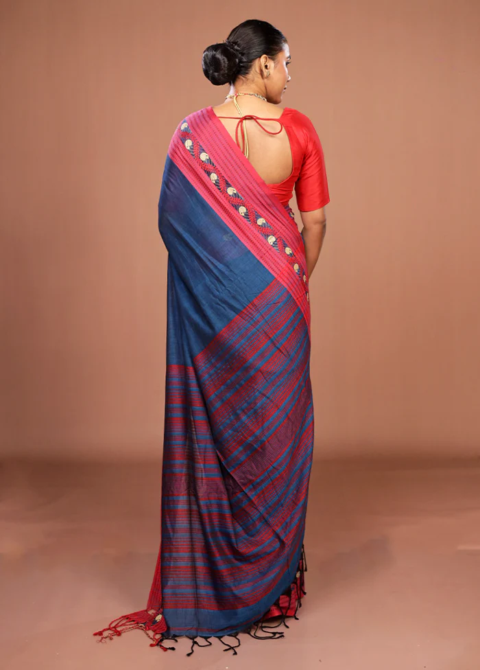 Blue Matka Silk Saree With Blouse Piece - Image 3